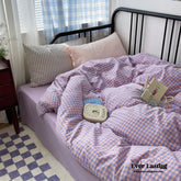 Mixed Gingham Striped Bedding Set - Purple Pink